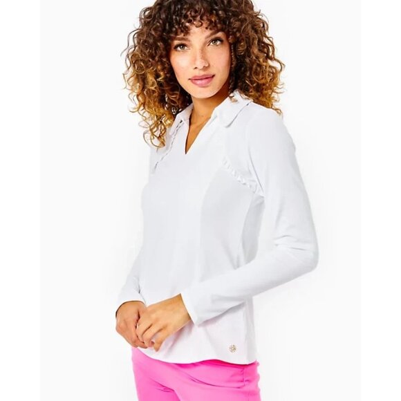 Lilly Pulitzer Martina UPF 50+ Long Sleeve Polo Resort White Size XL NWT